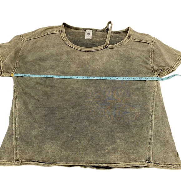 Free People We The Free Army Green Distressed Alex Split Shoulder Tee, Size Med. - Picture 10 of 14